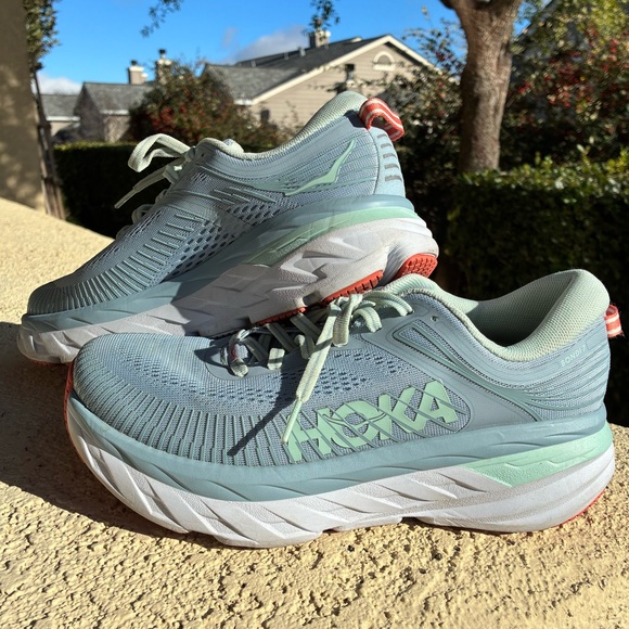 Hoka Women's Bondi 7 Road Running Shoes size 7.5 wide Blue Fog/Blue Glass - Picture 2 of 14